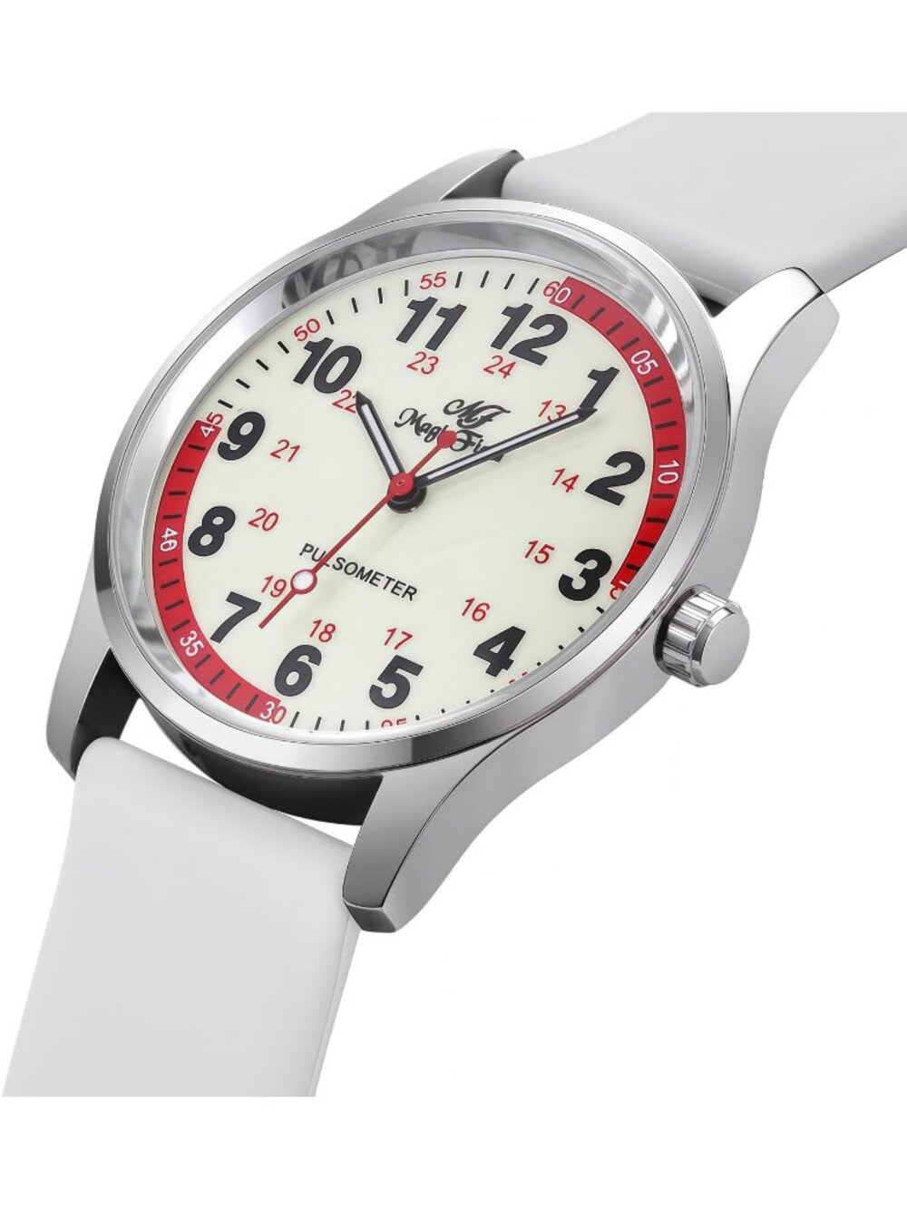 Women's Silver White Red Easy to Read Military Time Waterproof Luminous Watch - Picture 3 of 6